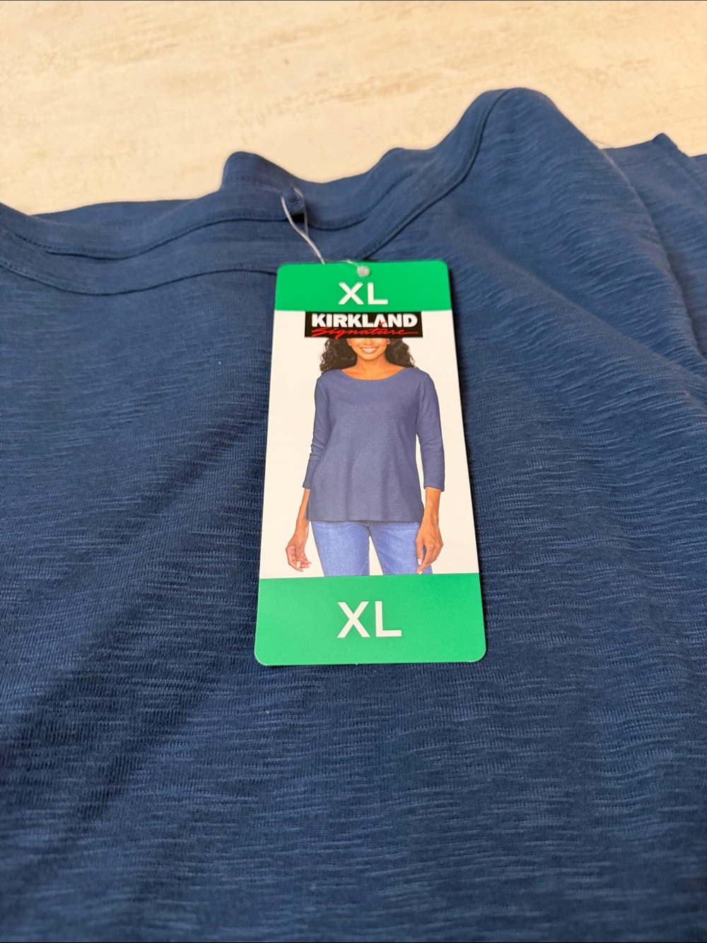 Kirkland Signature Blue Ladies 3/4 Sleeve Boatneck Slub Tee